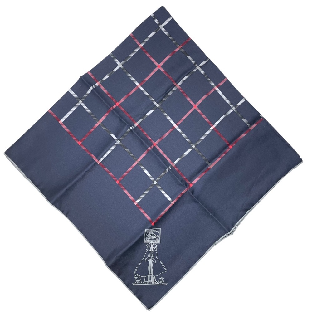 VTG Burberry Nova Check Silk Scarf 29” Square Blue Red Grey NOS  Made In Italy